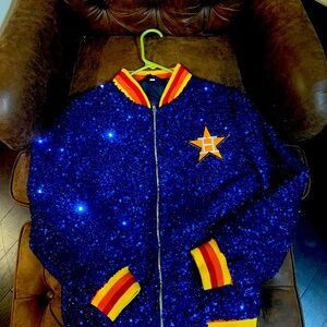 Houston Astros MLB sparkle sequin bomber jacket, fits like a medium